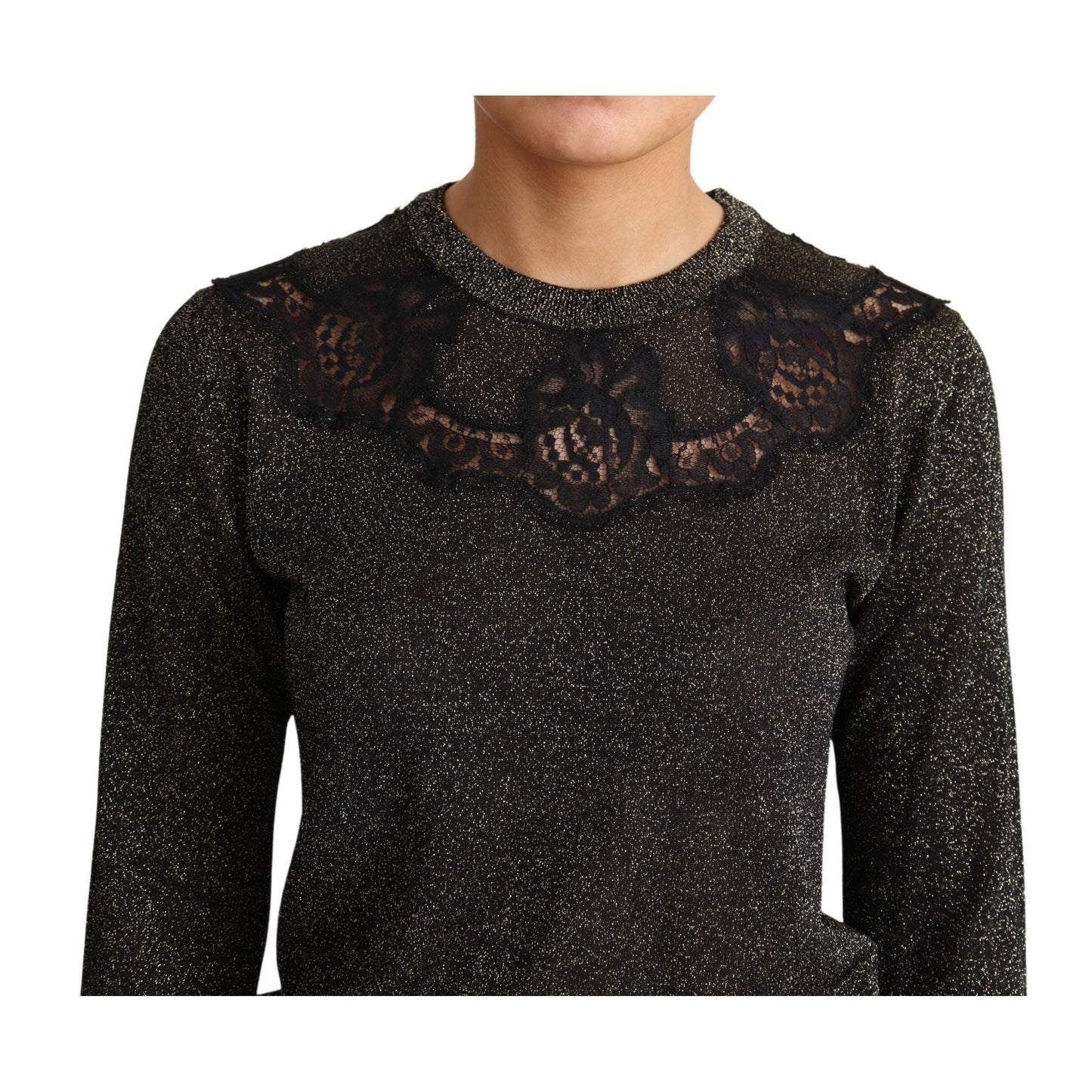 Gold Black Lace Pullover Blouse Tops Sweater