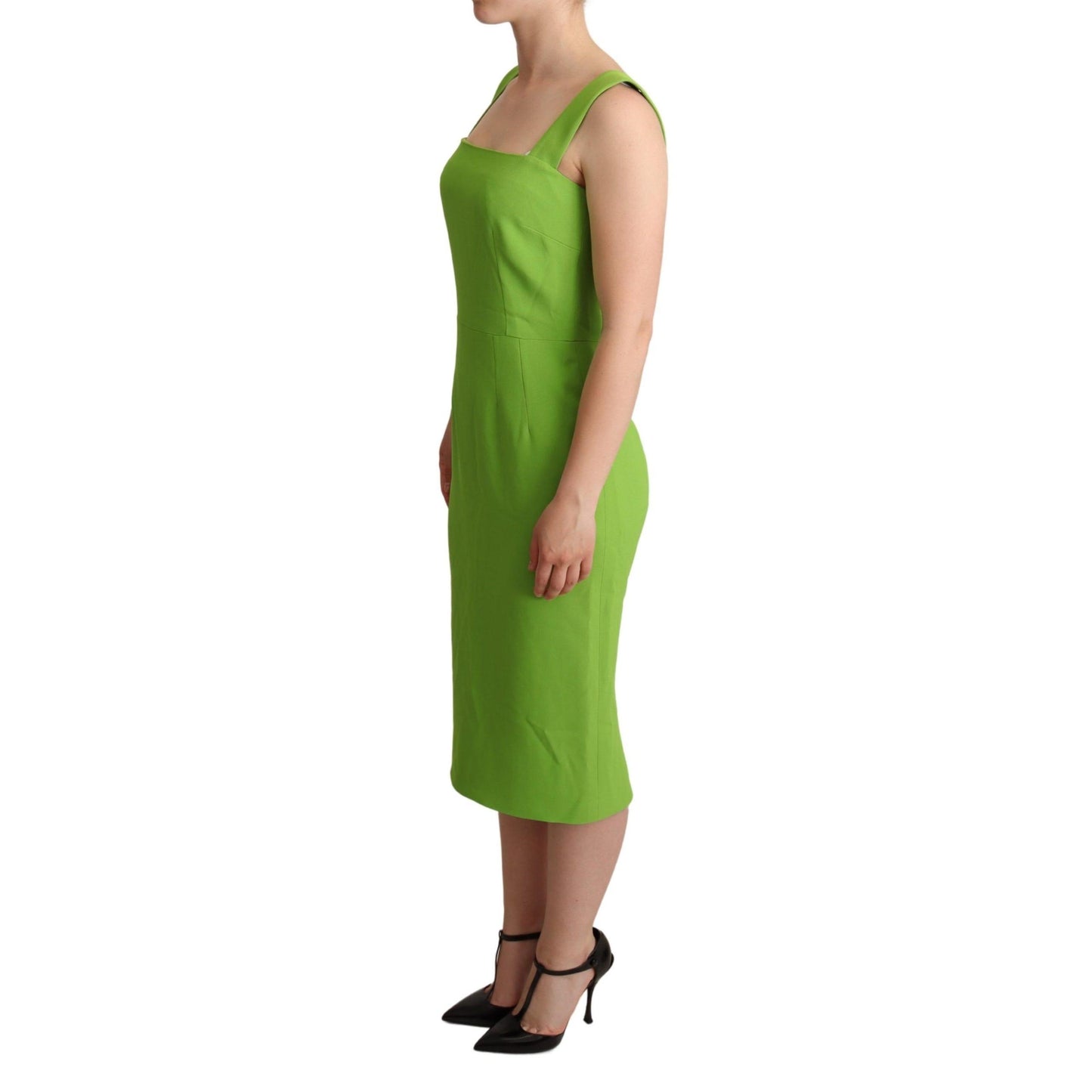 Green Square Slim Sheath Mid Length Dress