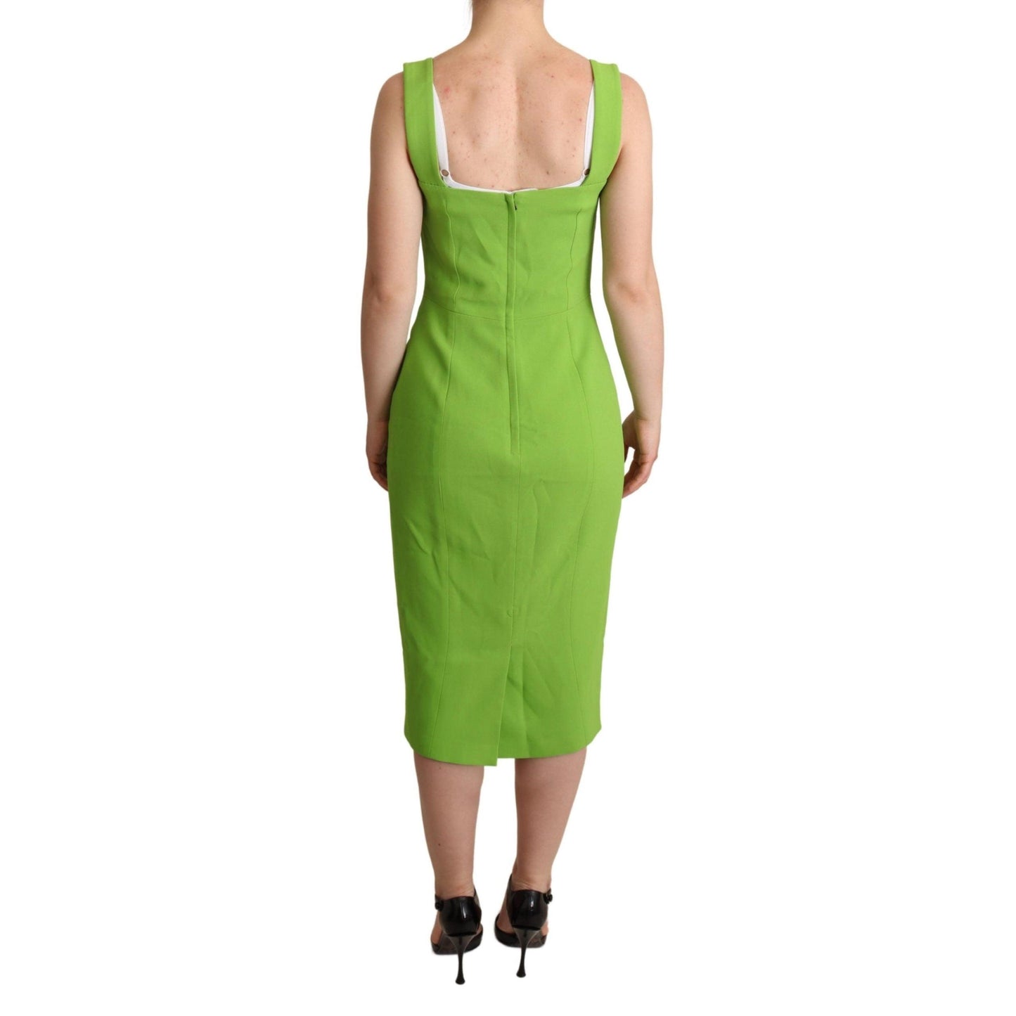 Green Square Slim Sheath Mid Length Dress