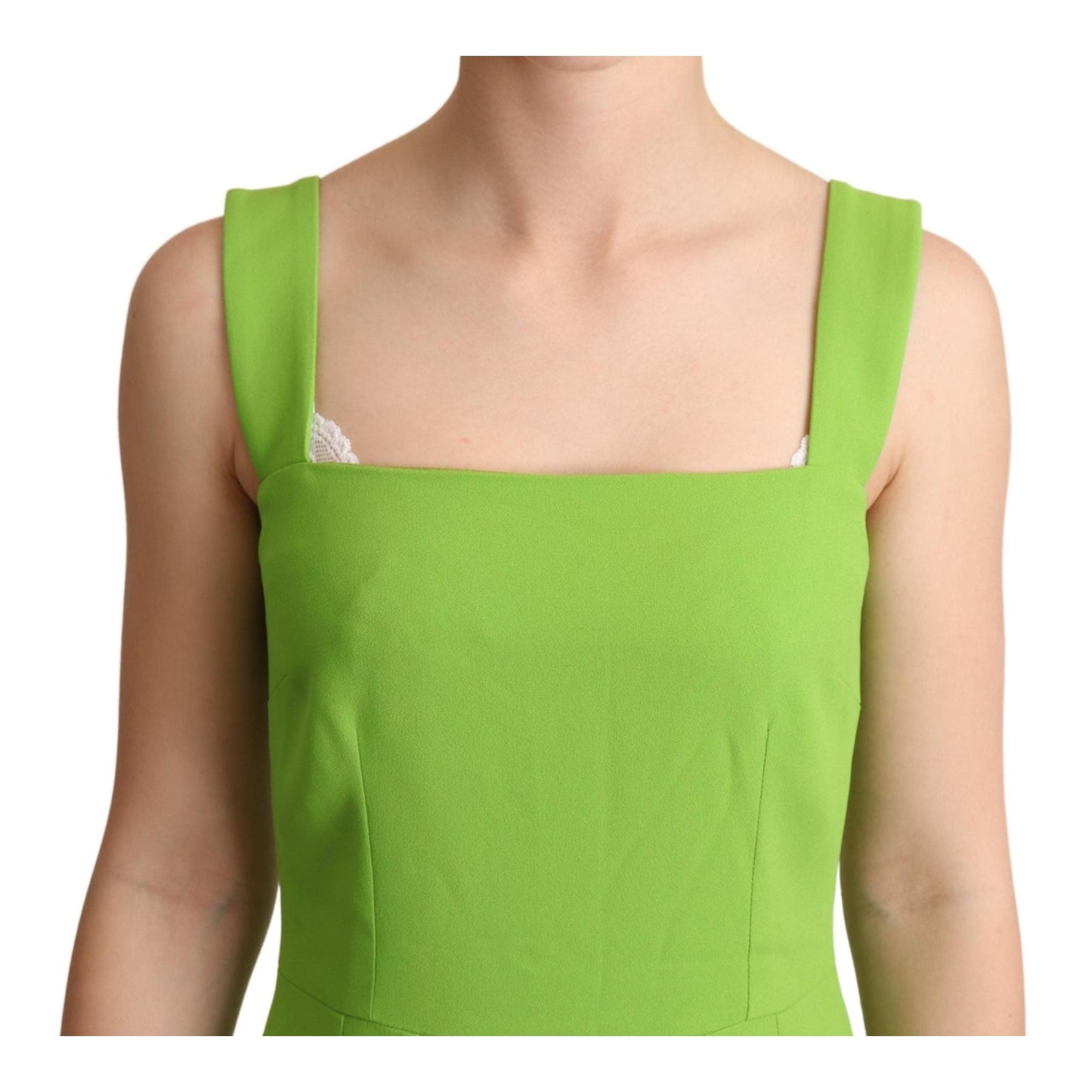 Green Square Slim Sheath Mid Length Dress