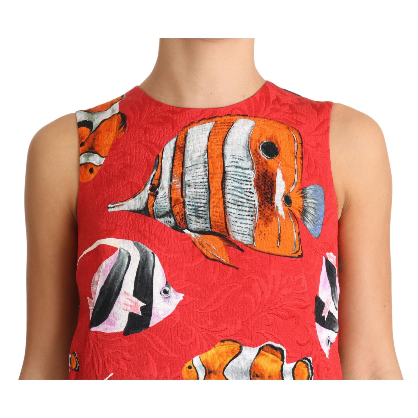 Red Fish Print Sleeveless Mini Shift Dress - coffeewithmee2