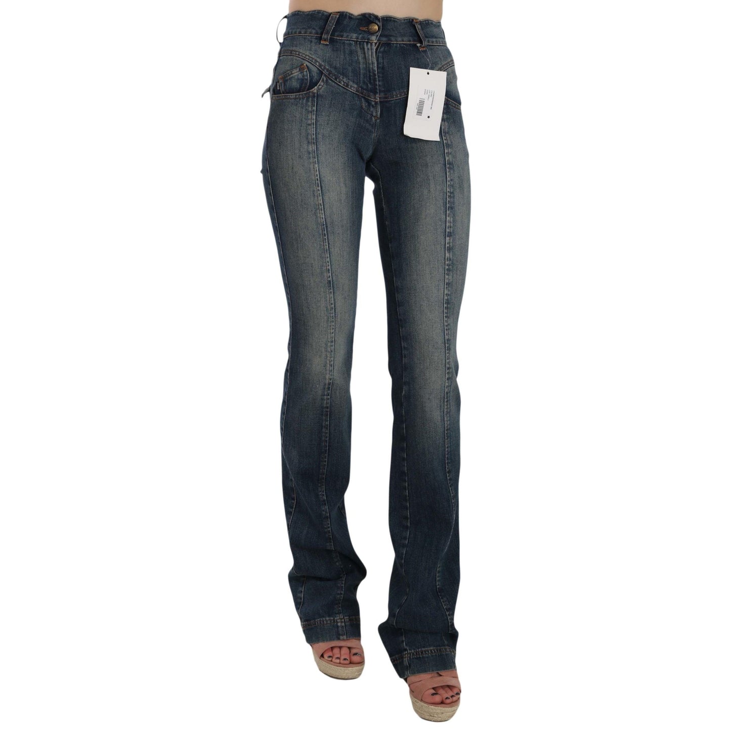 Blue Denim Regular Stretch Bootcut Flared Pants - coffeewithmee2