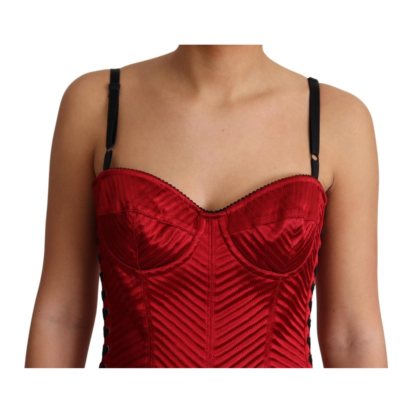 Red Satin Midi Corset Fitted Bustier Dress