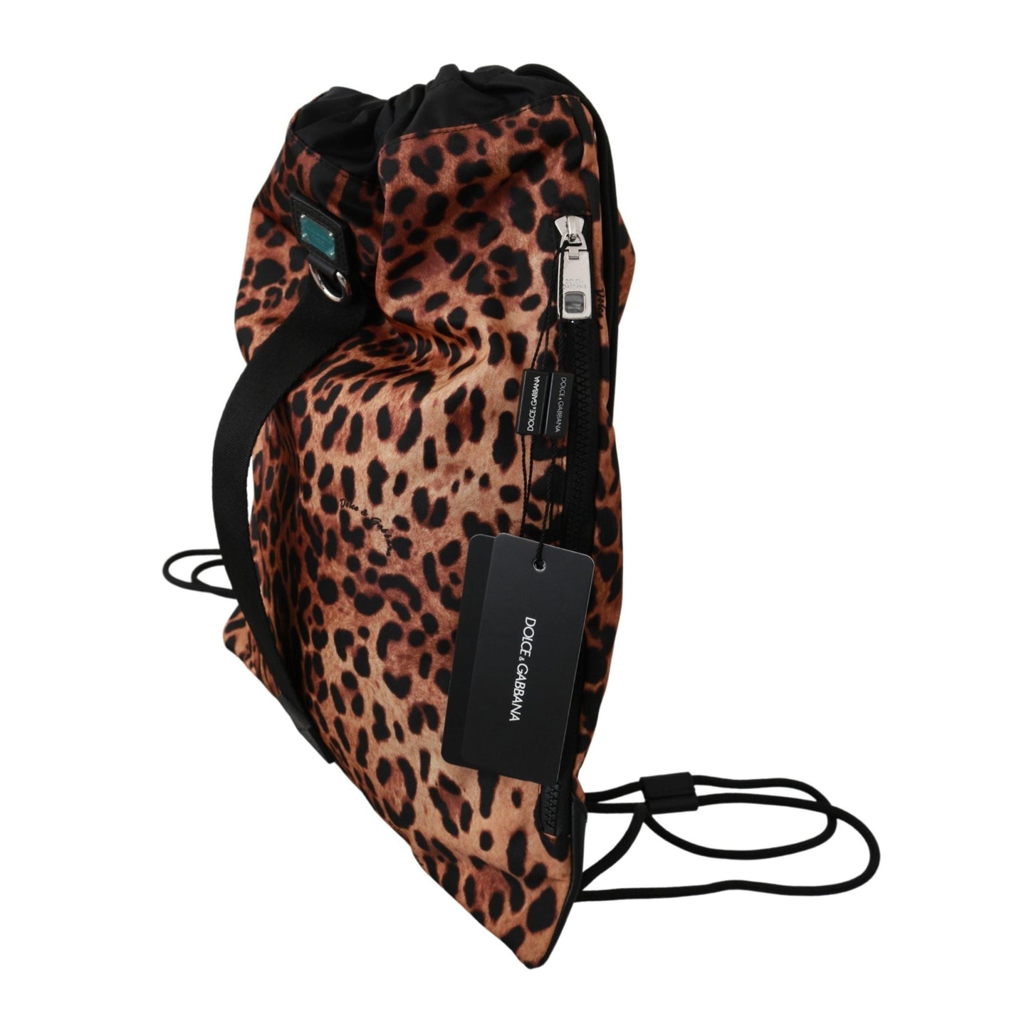 Brown Leopard Drawstring Napsack Nylon Backpack - coffeewithmee2