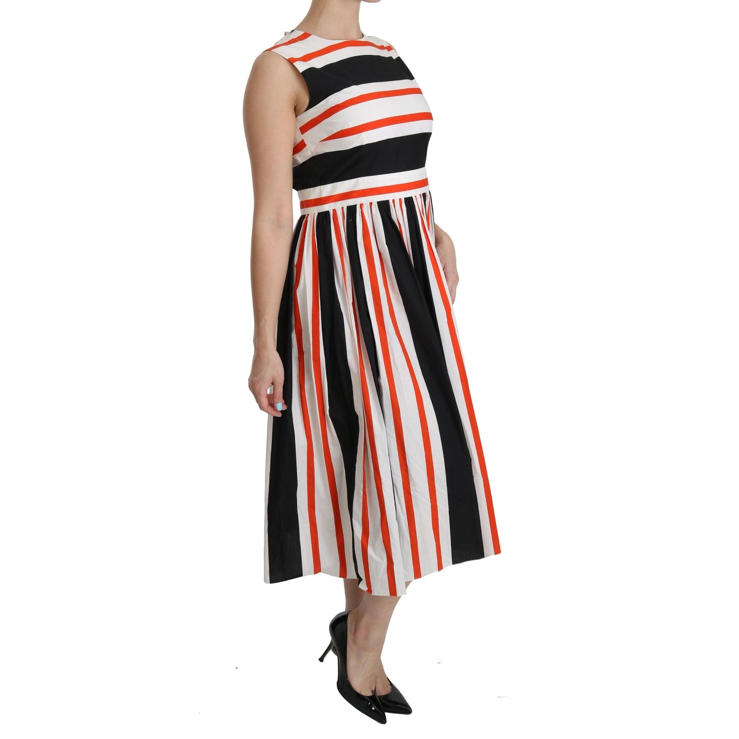 Multicolor Stripes A-Line Pleated Midi Dress