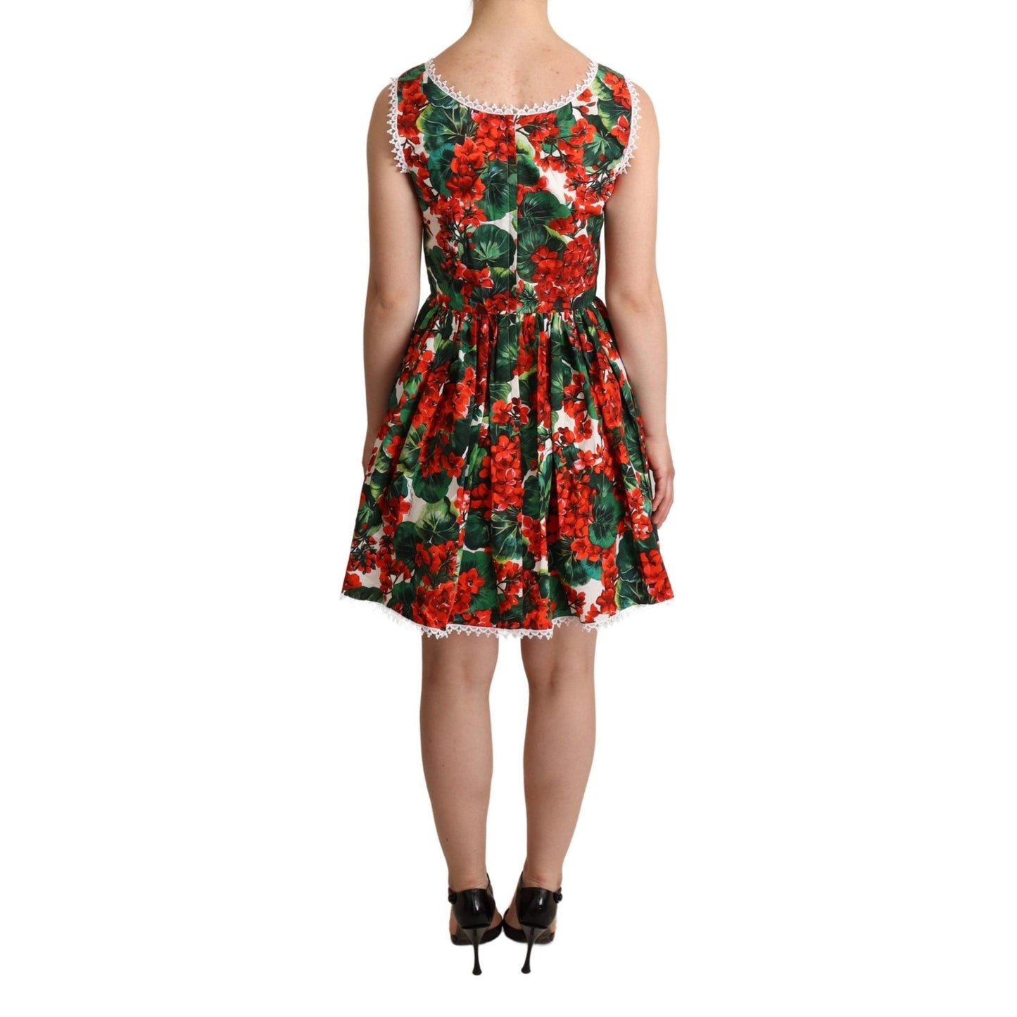 Red Geranium Print Cotton Poplin Mini Dress