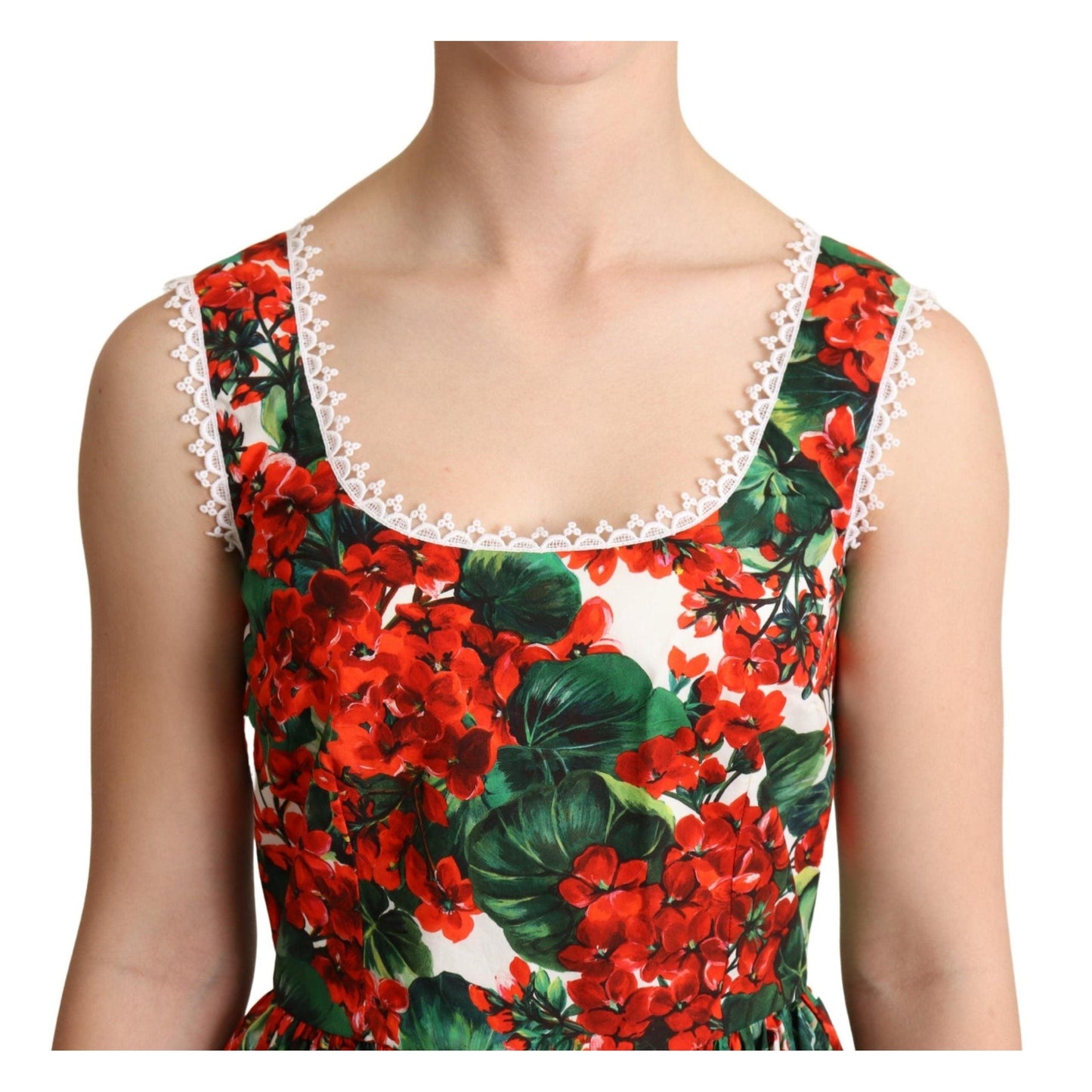 Red Geranium Print Cotton Poplin Mini Dress