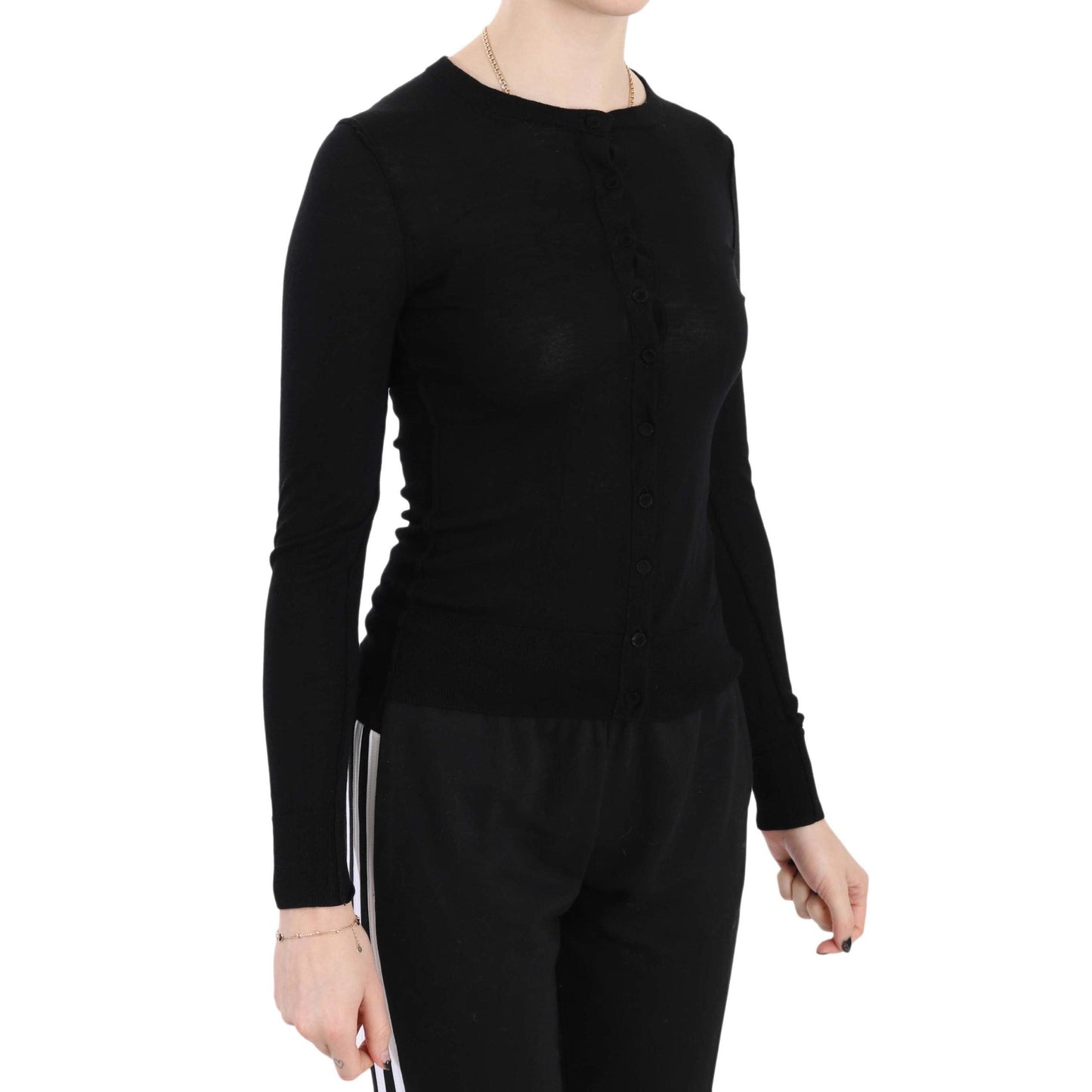 Crew Neck Sweater Black Wool Cardigan Blouse