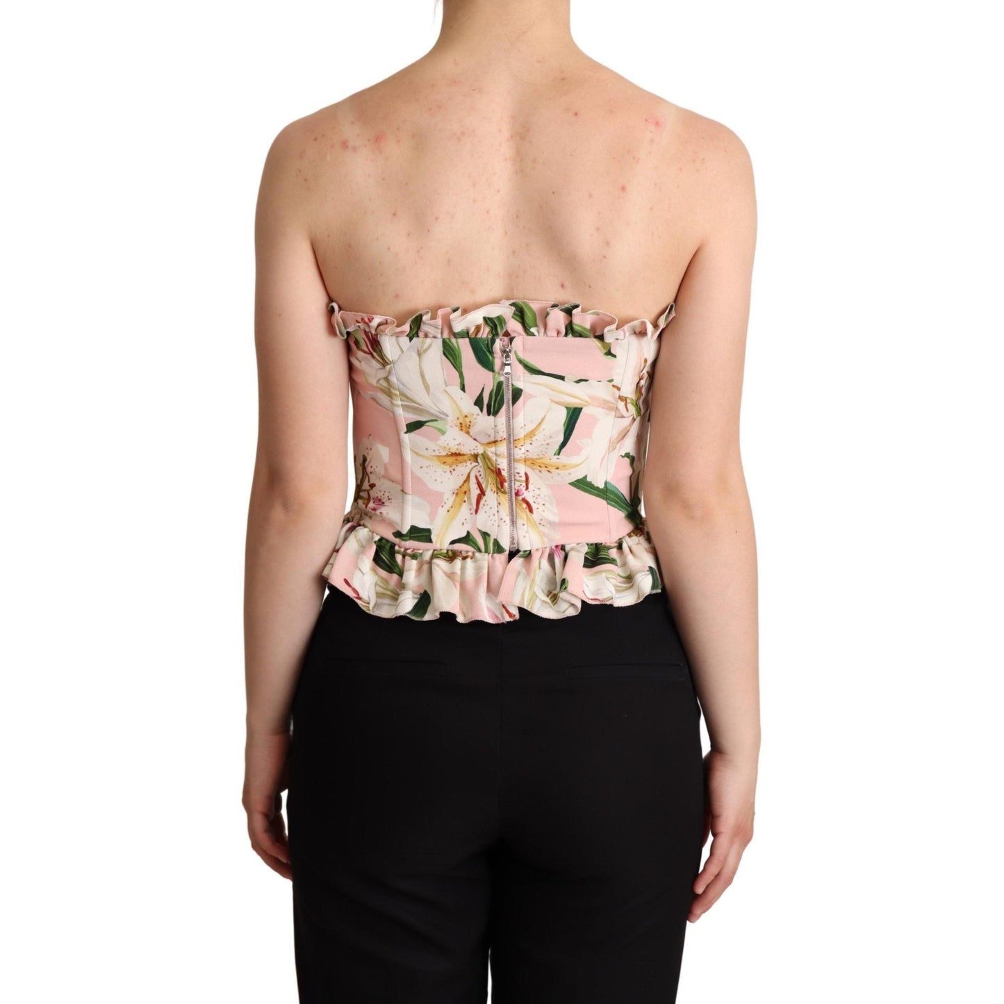 Pink Bustier Floral Appliques Blouse Top