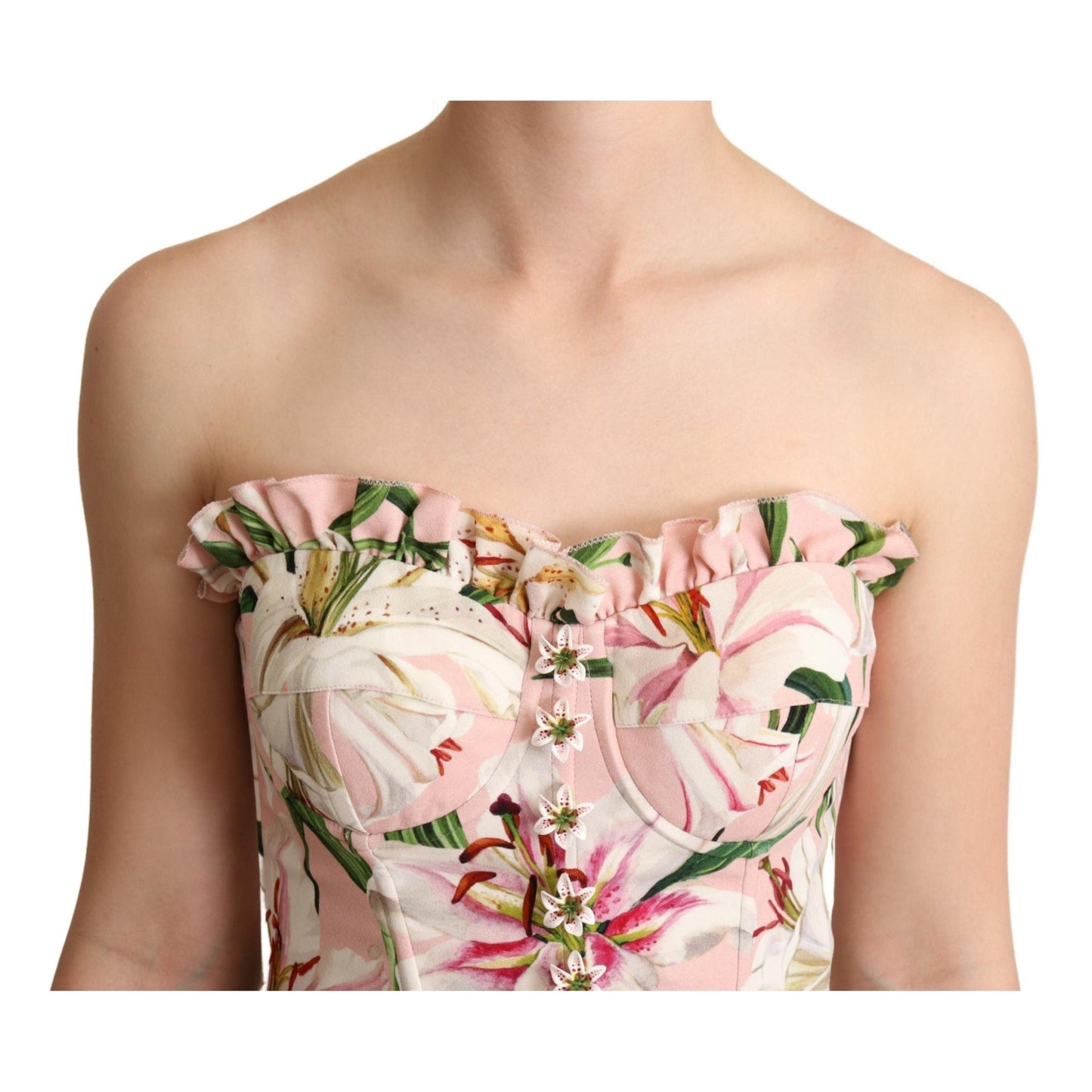 Pink Bustier Floral Appliques Blouse Top