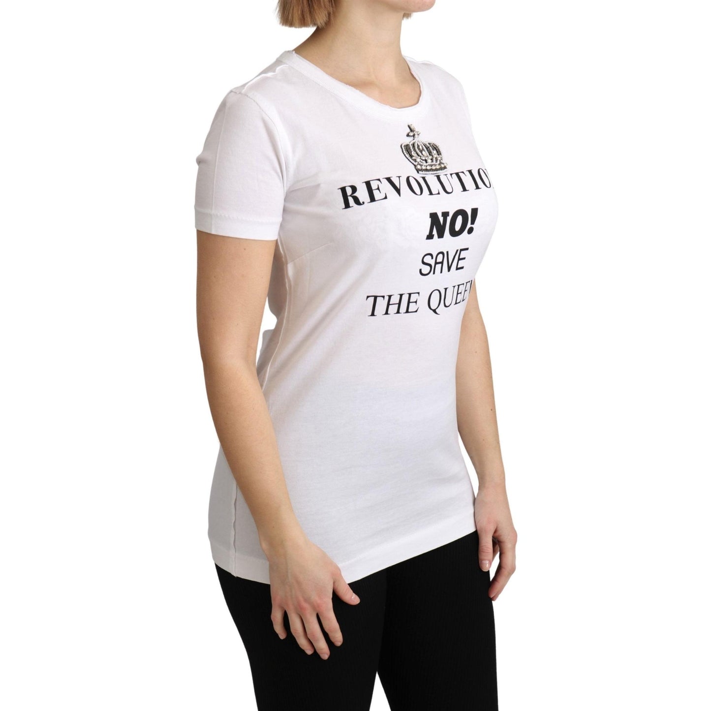 White The Queen Crystal Crewneck T-shirt Top