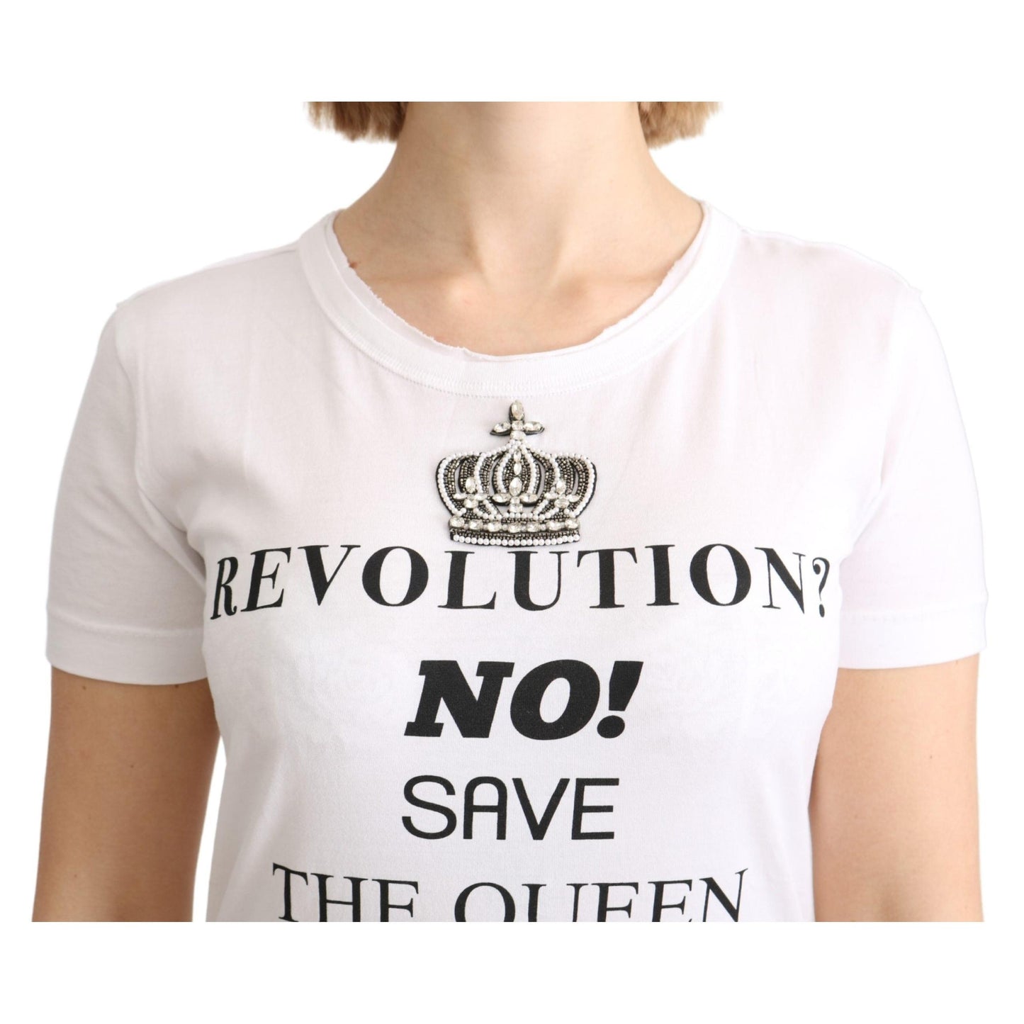 White The Queen Crystal Crewneck T-shirt Top