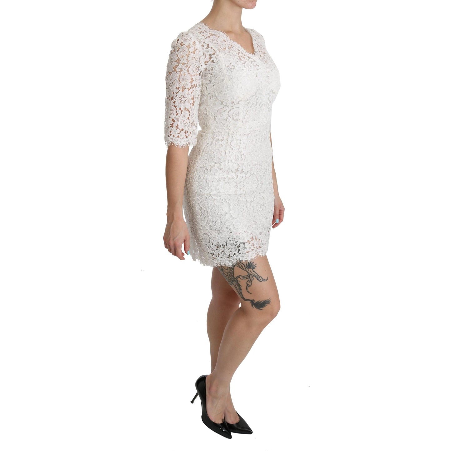 White Floral Lace Shift V-neck Mini Dress