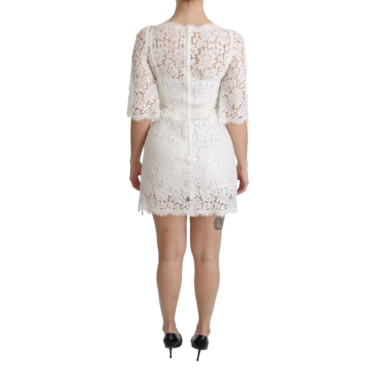 White Floral Lace Shift V-neck Mini Dress