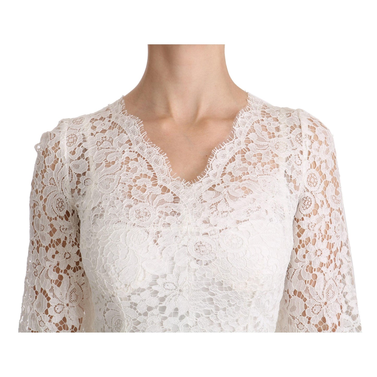 White Floral Lace Shift V-neck Mini Dress