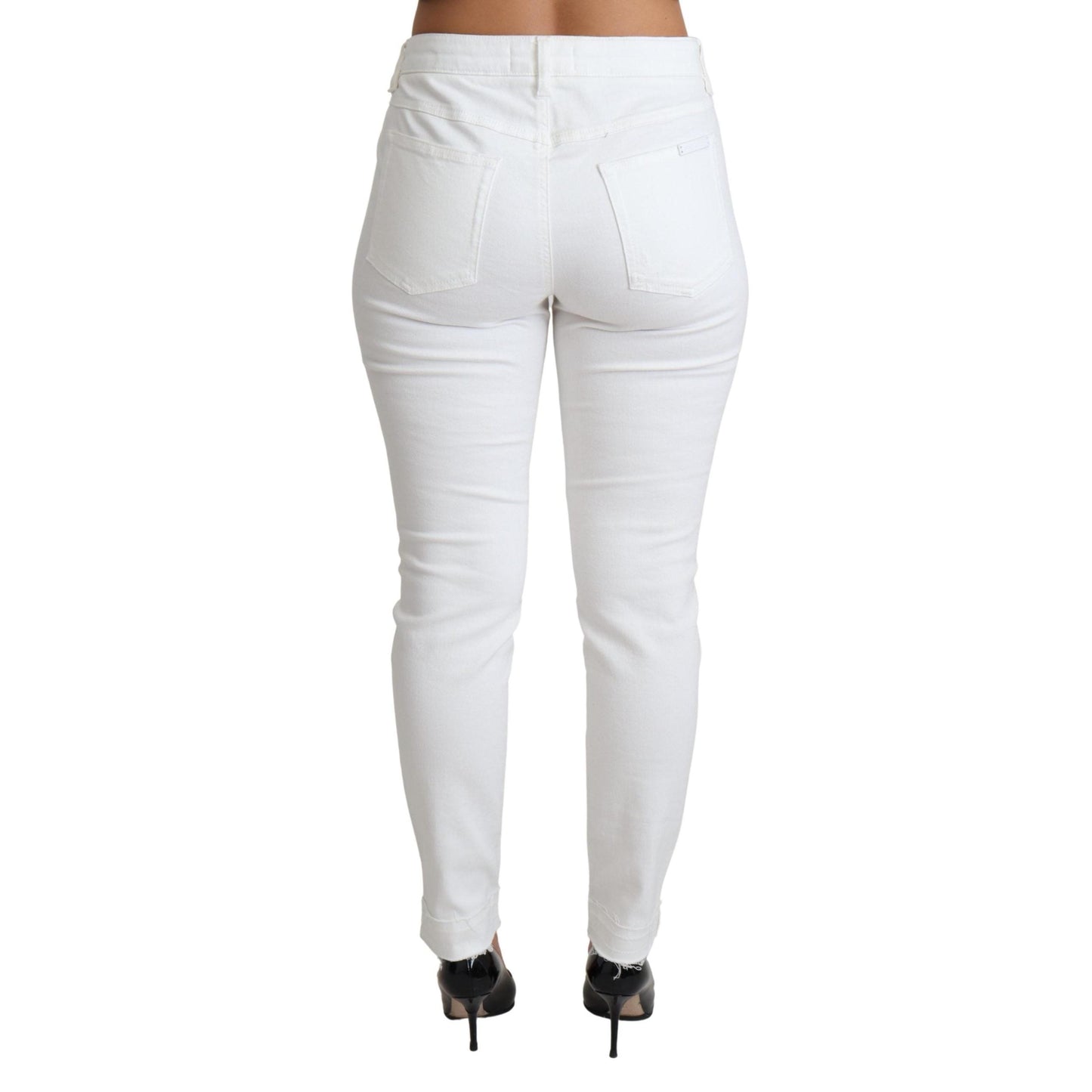 White Tattered Skinny Denim Cotton Stretch Jeans