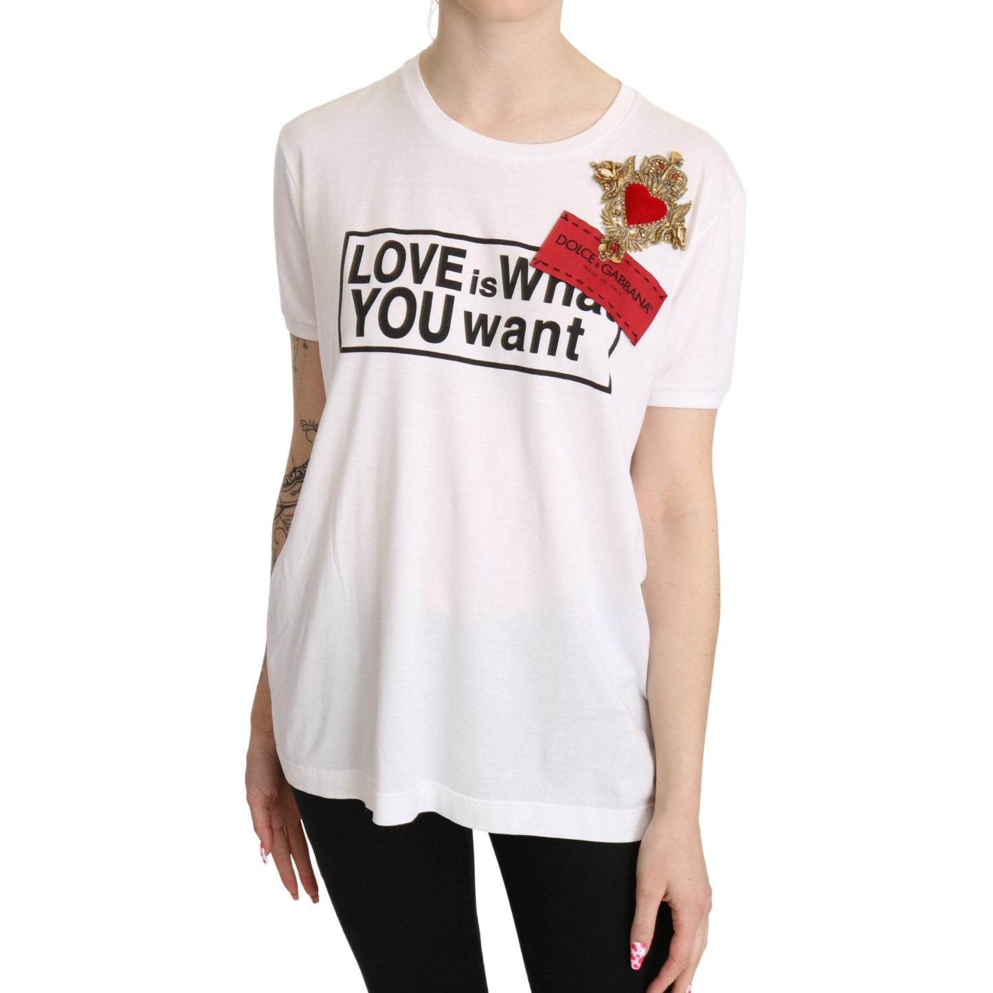 White Heart Cotton Casual T-shirt Tops