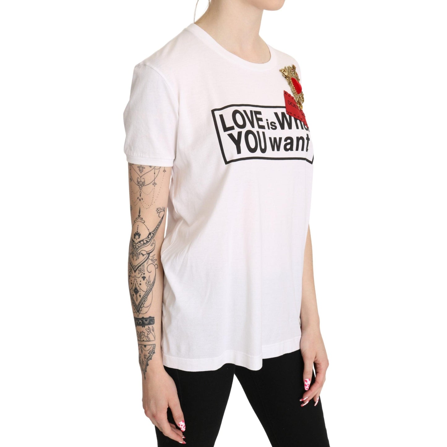 White Heart Cotton Casual T-shirt Tops