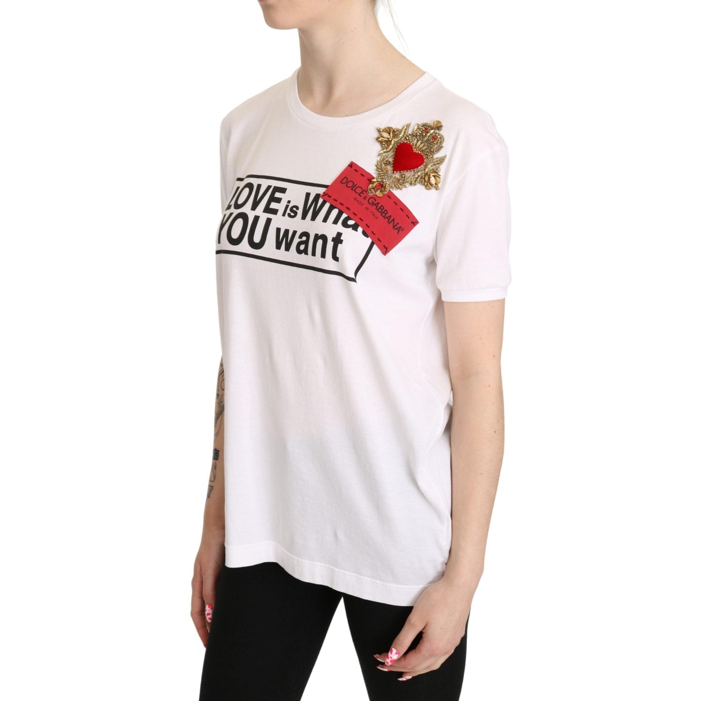 White Heart Cotton Casual T-shirt Tops