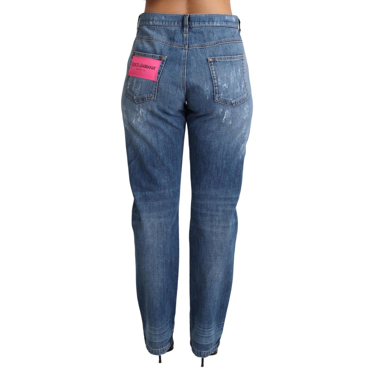 Blue Wash Boyfriend Fit Denim Cotton Jeans