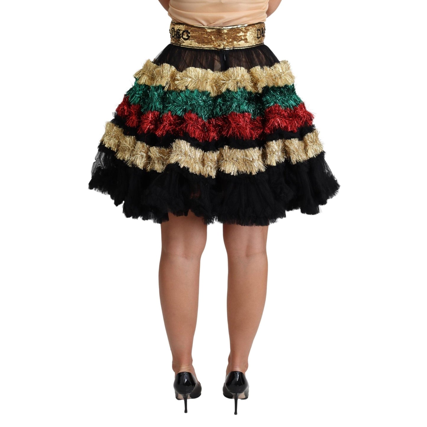 Multicolor Sequin Ruffled Tulle Tinsel Skirt