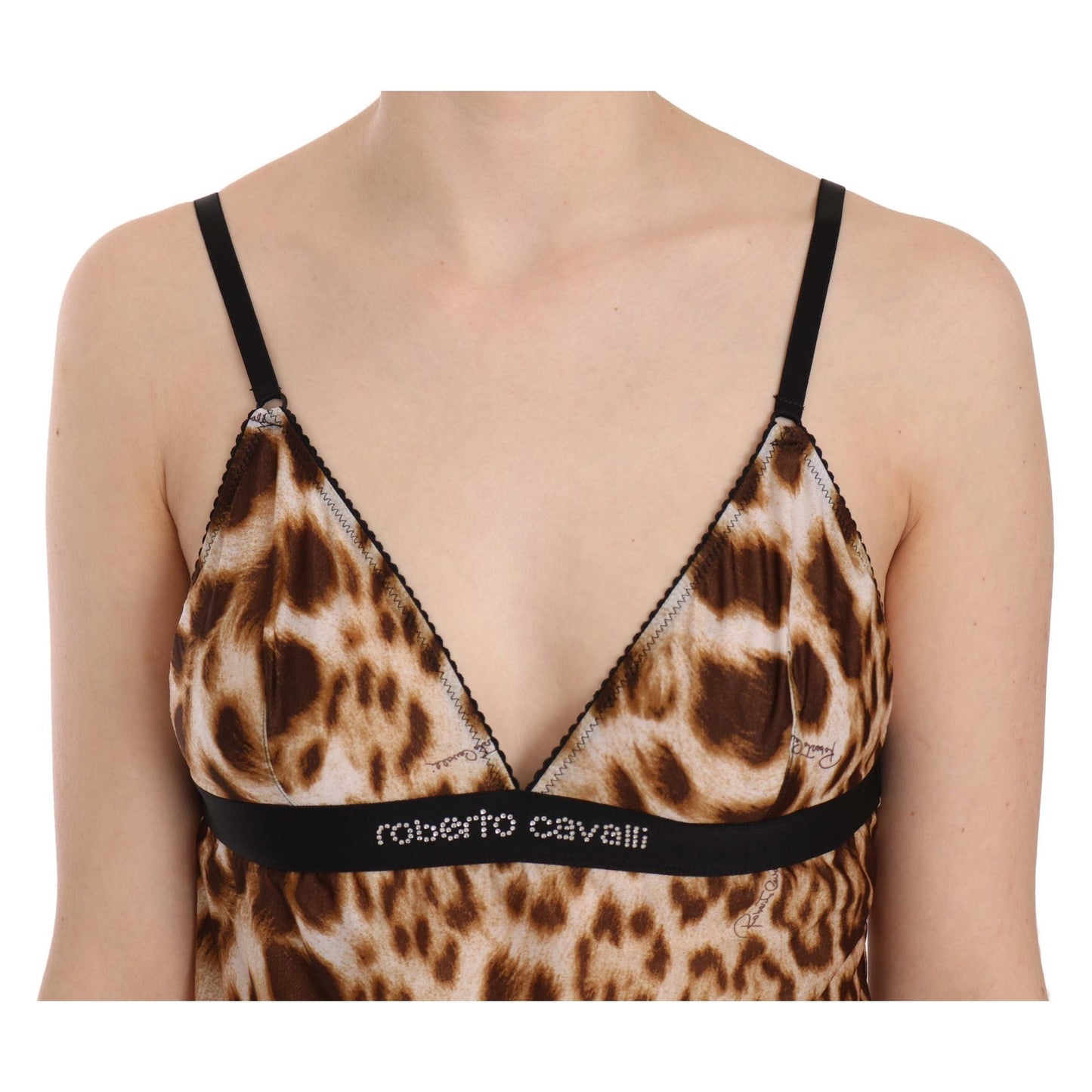 Brown Sleeveless Plunging Leopard Blouse