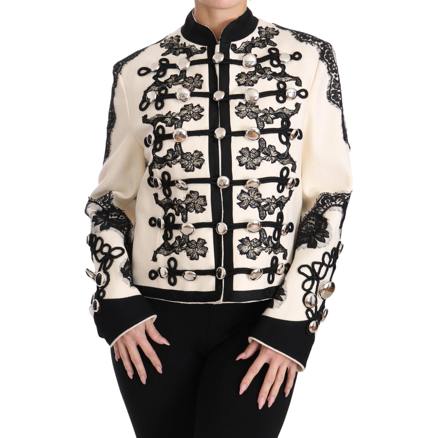 White Wool Black Floral Baroque Jacket