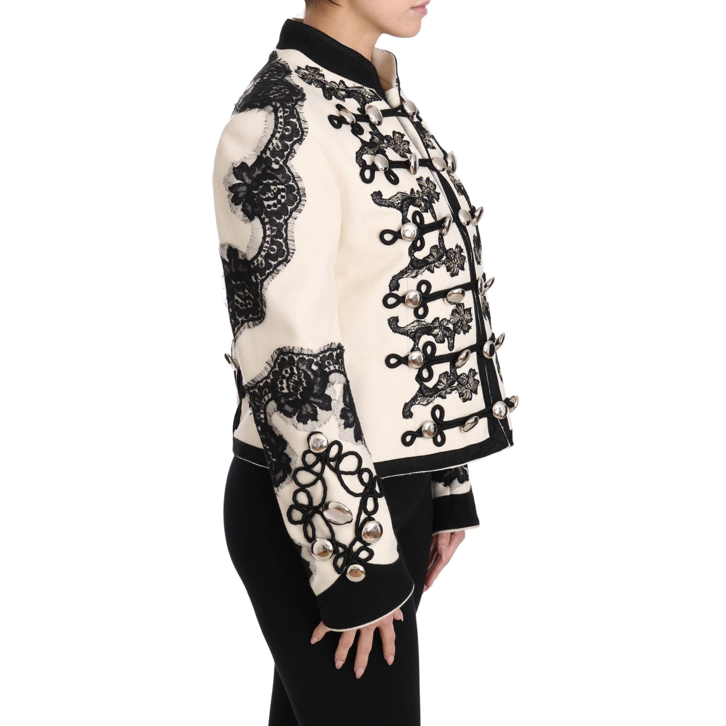 White Wool Black Floral Baroque Jacket