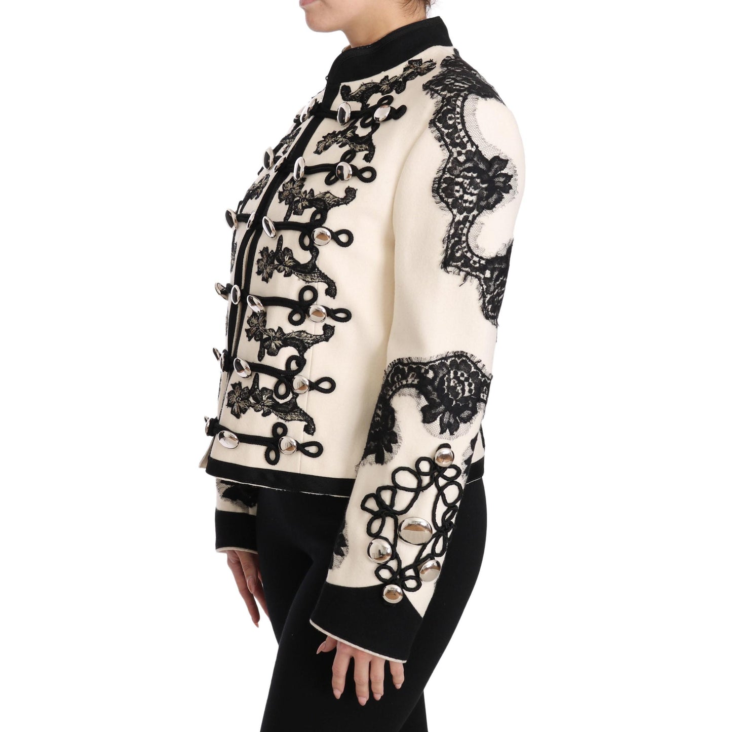 White Wool Black Floral Baroque Jacket