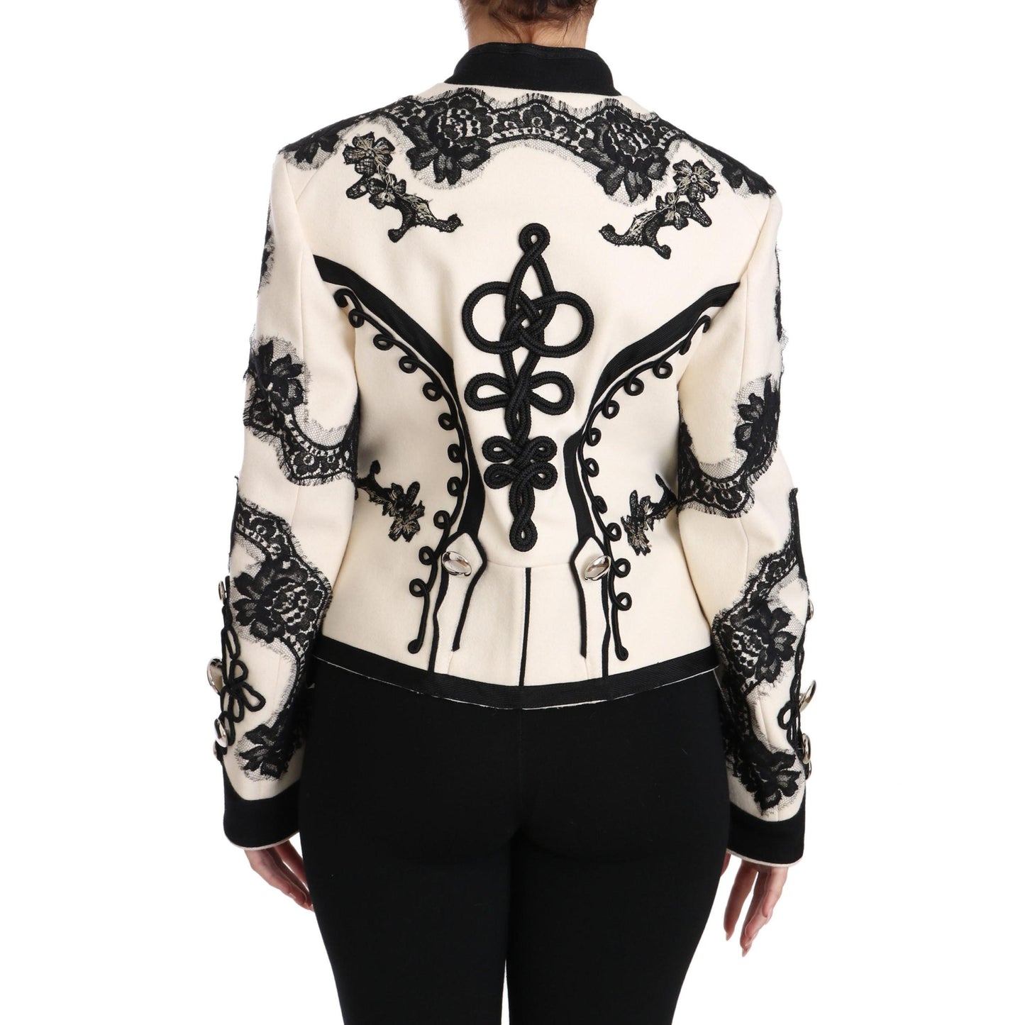White Wool Black Floral Baroque Jacket