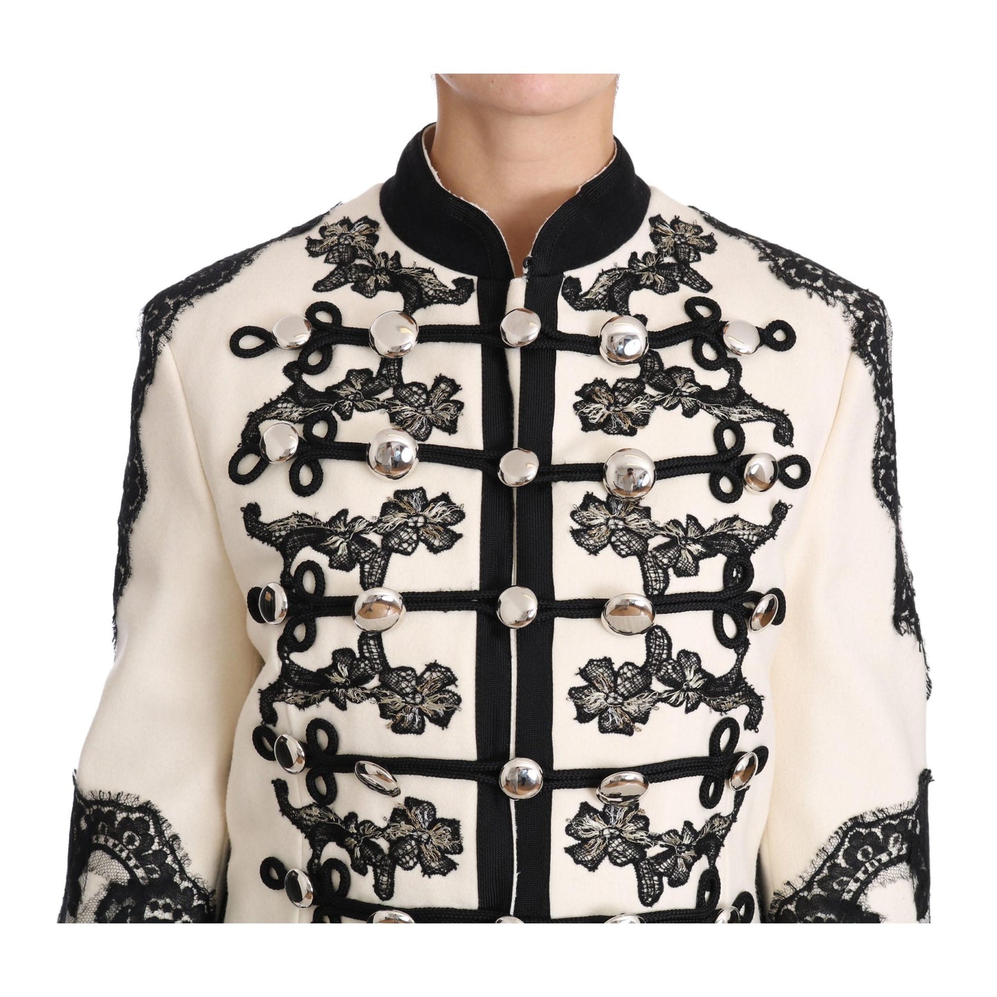 White Wool Black Floral Baroque Jacket
