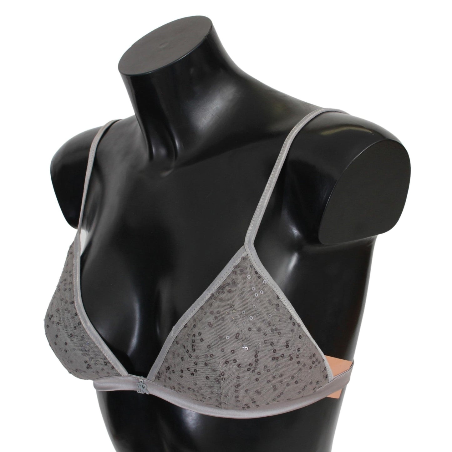 Gray Nylon Sequined Triangolo Bra Underwear