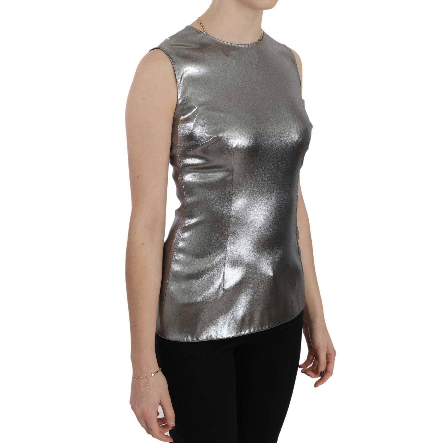 Silver Tulle Sleeveless Silk Top Blouse