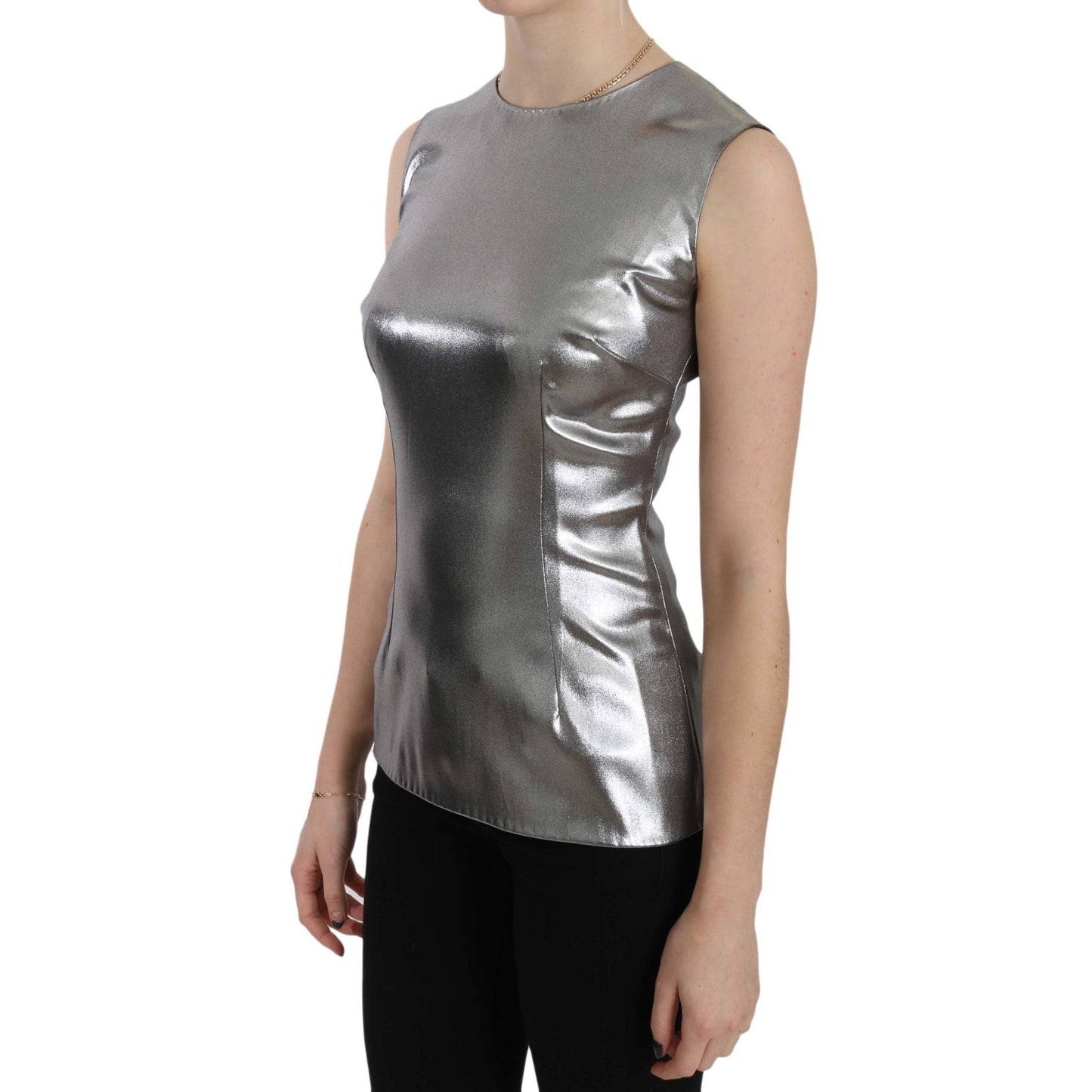 Silver Tulle Sleeveless Silk Top Blouse