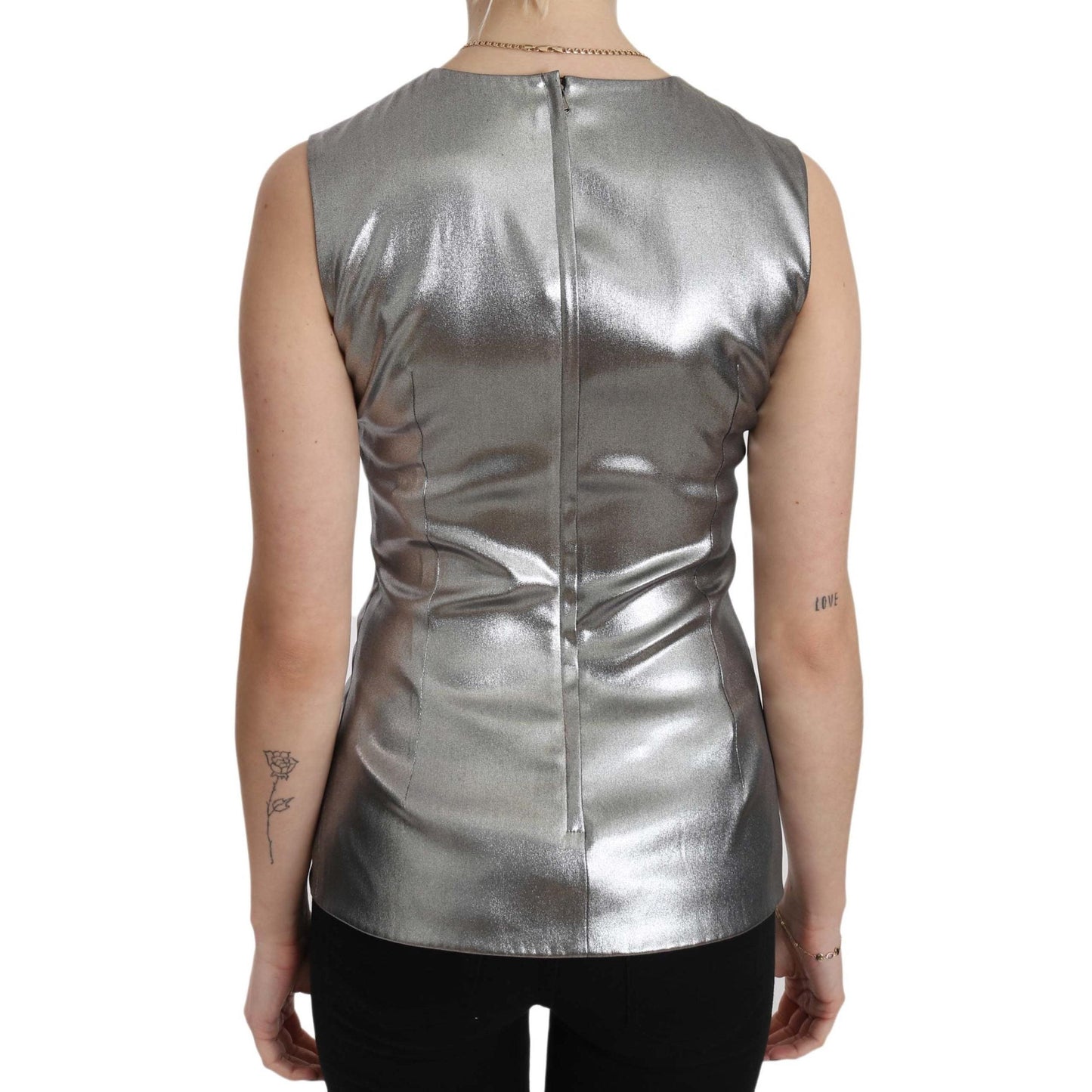 Silver Tulle Sleeveless Silk Top Blouse