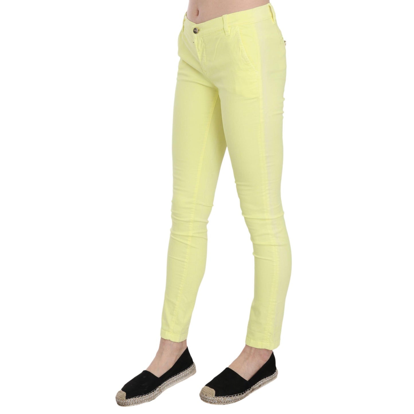 Yellow Cotton Stretch Low Waist Skinny Casual Trouser Pants