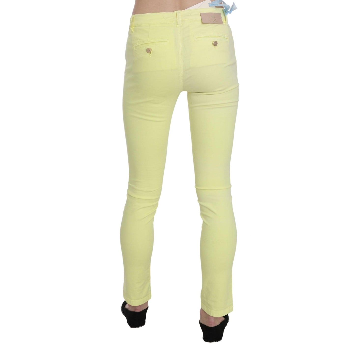 Yellow Cotton Stretch Low Waist Skinny Casual Trouser Pants
