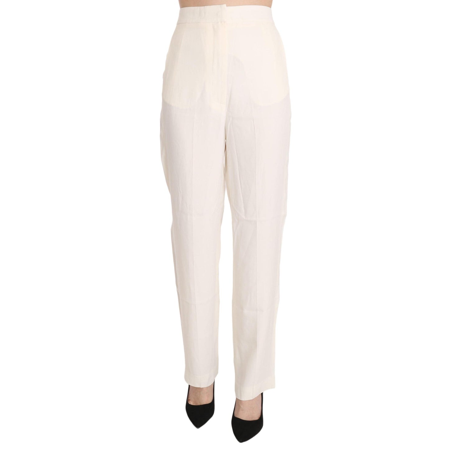 White High Waist Straight Cut Dress Trouser Pants