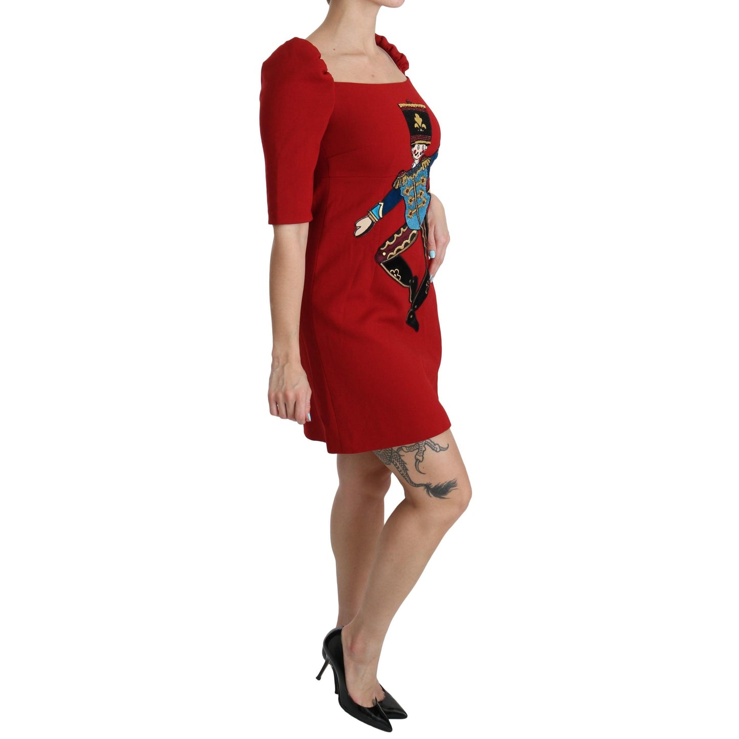 Red Sequined Toy Shift A-line Wool Dress