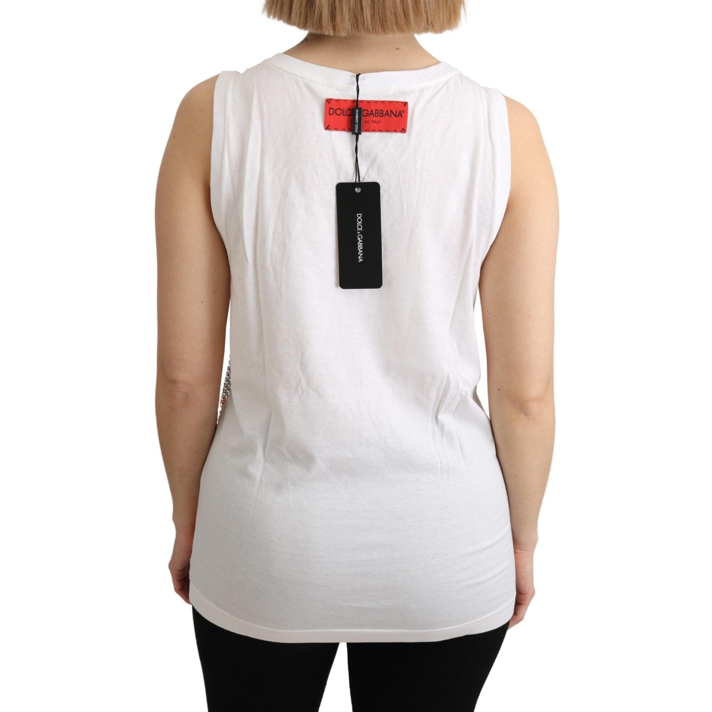 White Orange Crystal Sleeveless Tank Cotton Top