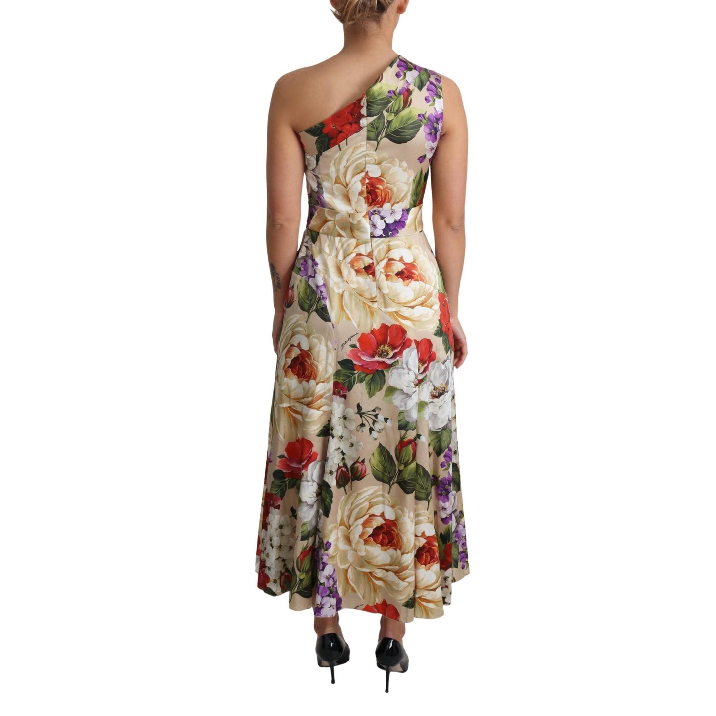 Print Silk Stretch One Shoulder Dress Floral