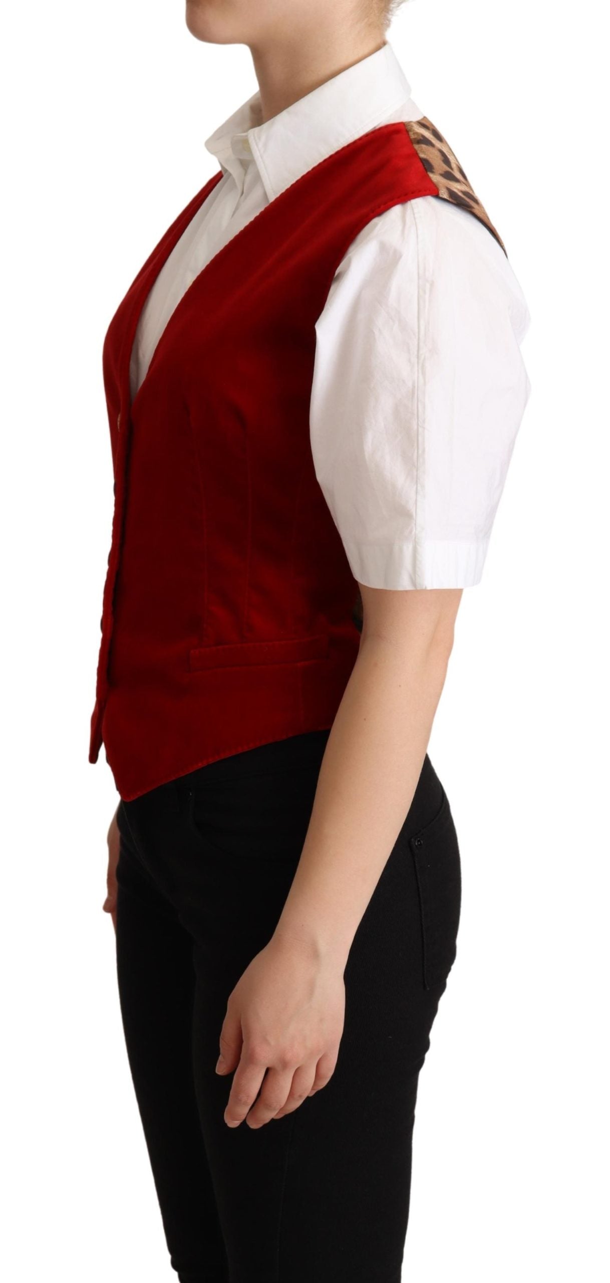 Red Brown Leopard Print Waistcoat Vest