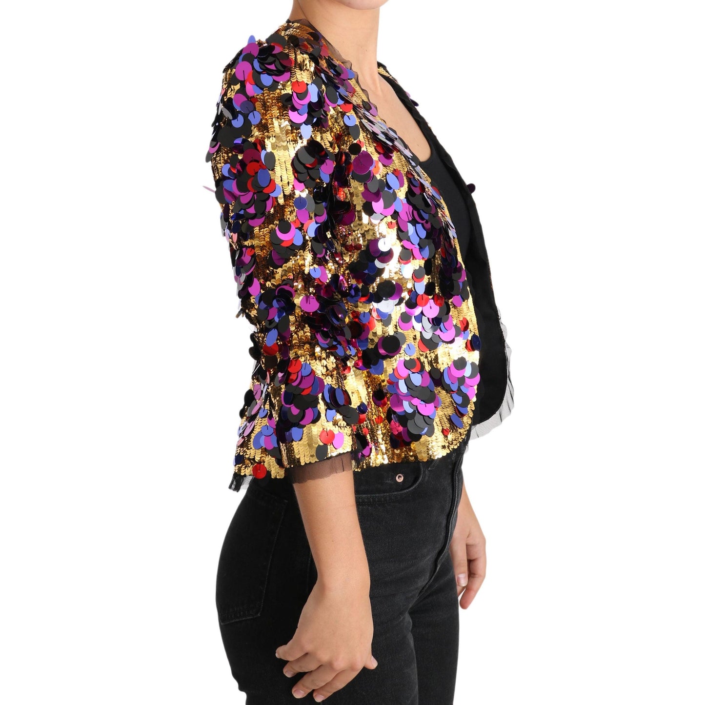 Gold Multicolor Sequined Blazer Jacket