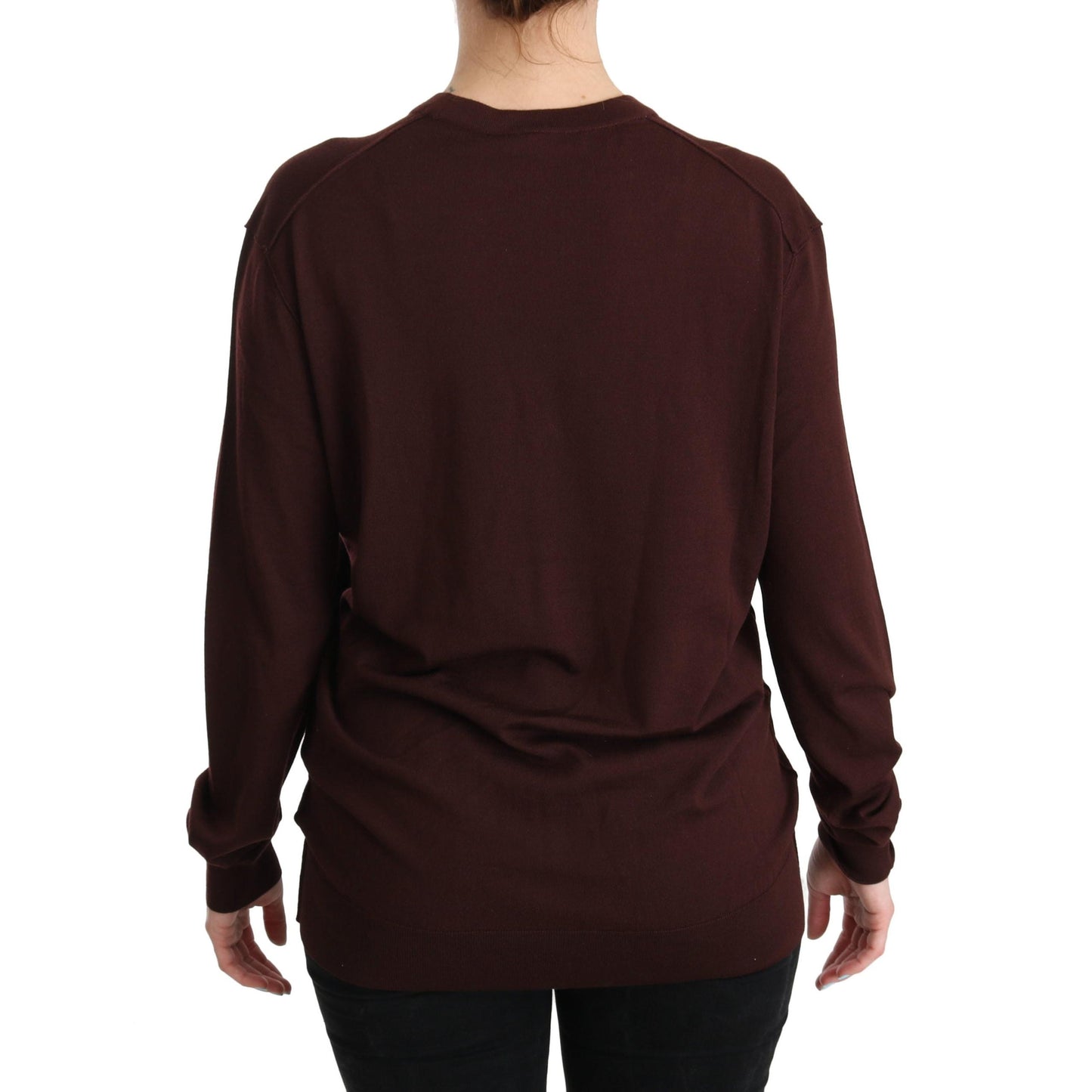 Maroon V-neck Cardigan Top Virgin Wool Sweater