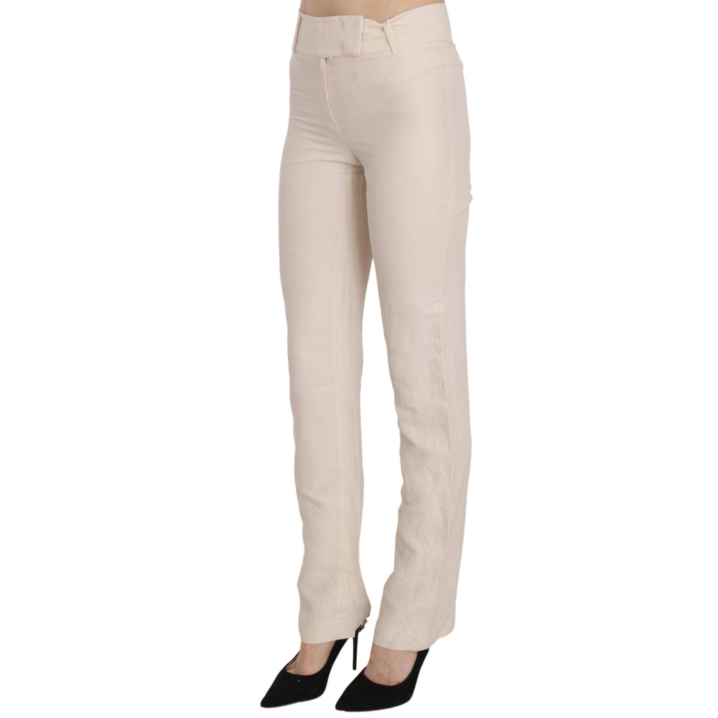 White High Waist Silk Blend Flared Dress Trousers Pants