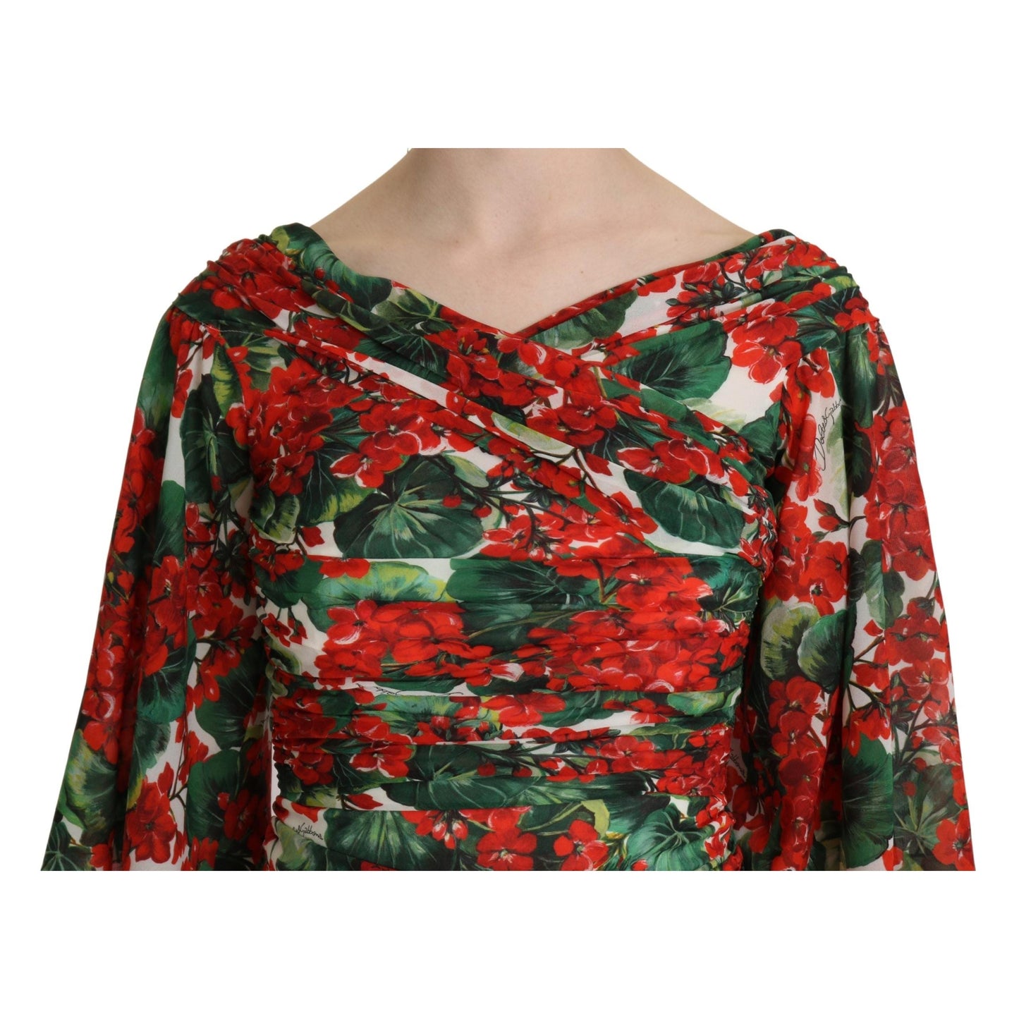 Red Floral Sheath Midi Silk Stretch Dress