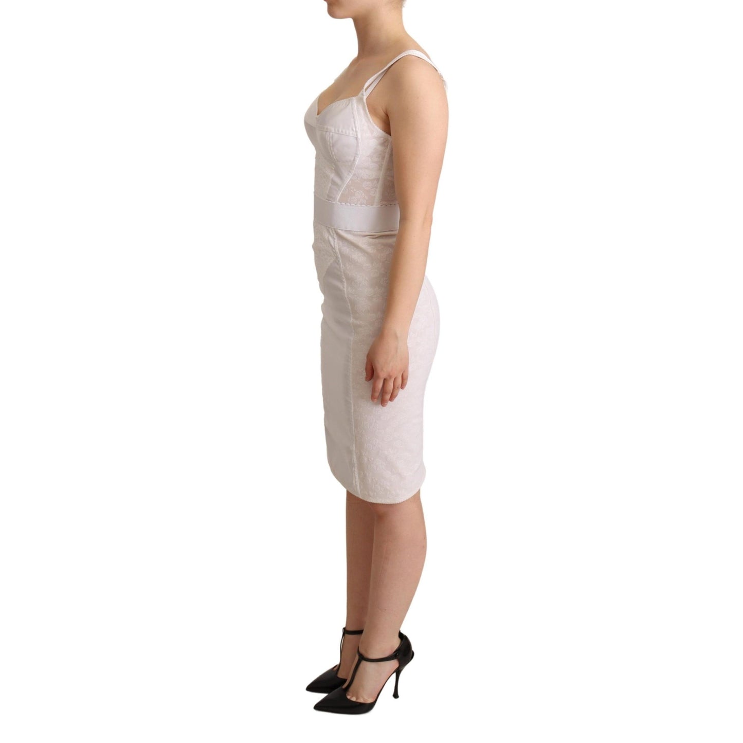 White Nylon Stretch Fitted Lace Trim Dress