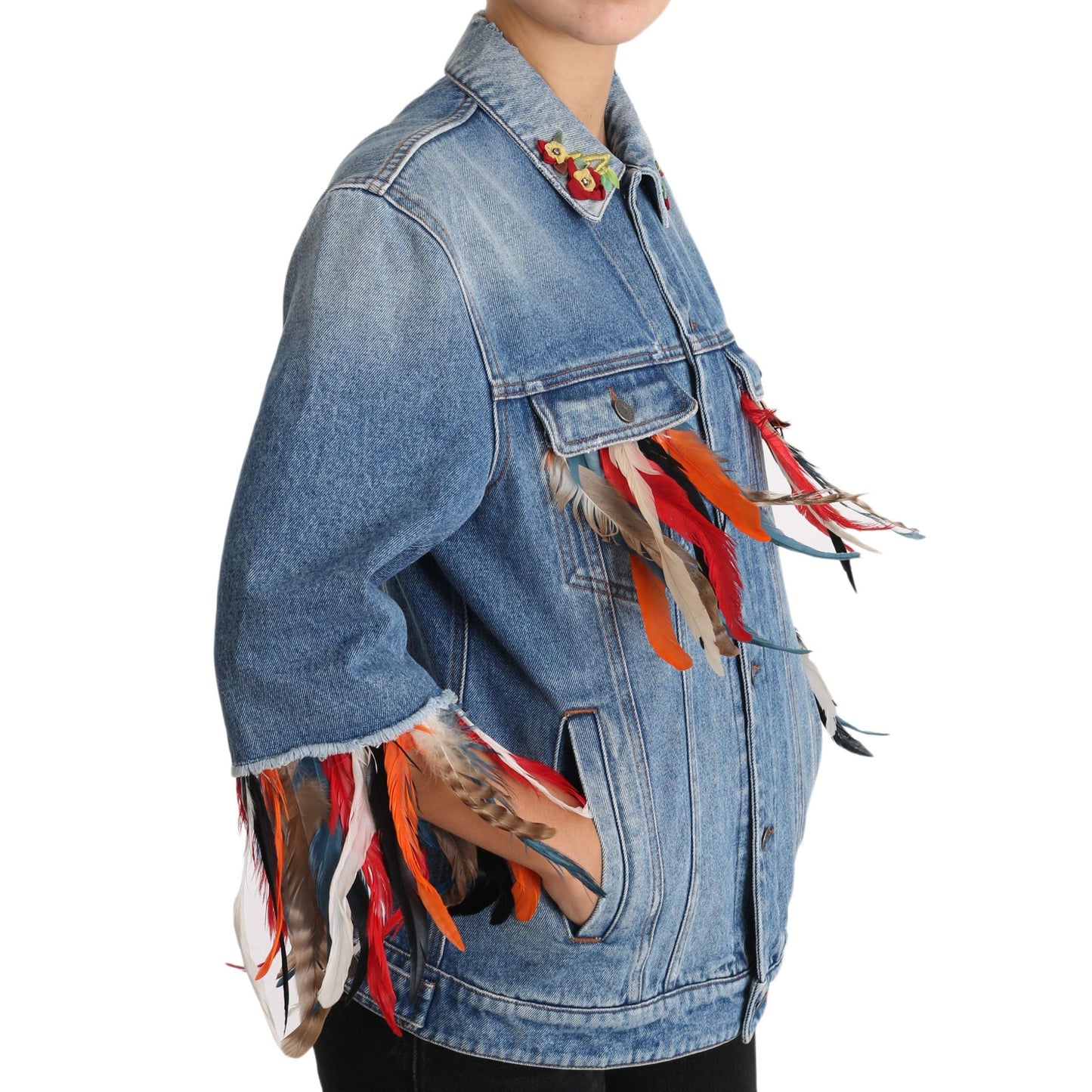 DENIM Blue Jeans Feather Floral Jacket