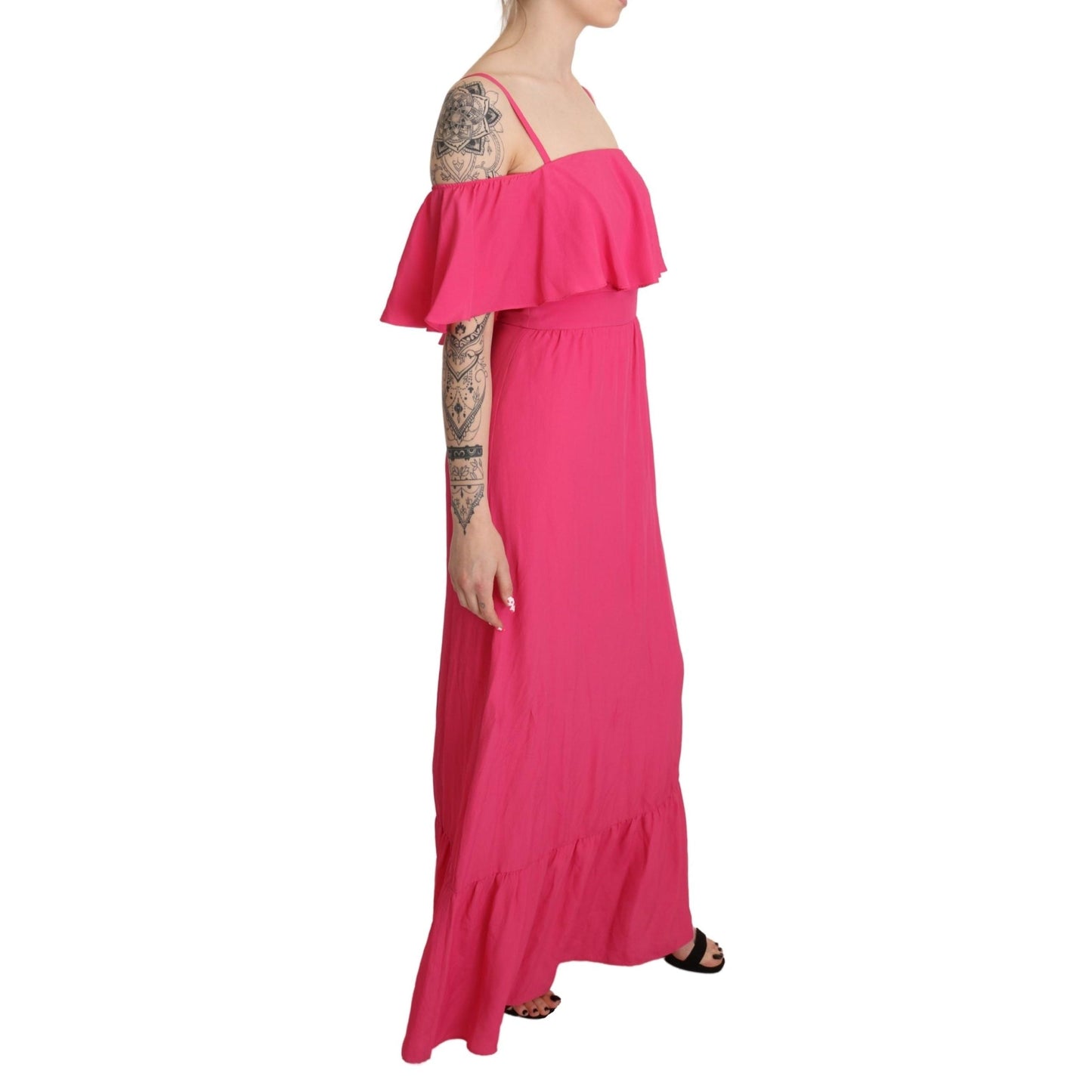 Pink Fuchsia A-line Off Shoulder Floor Length Dress