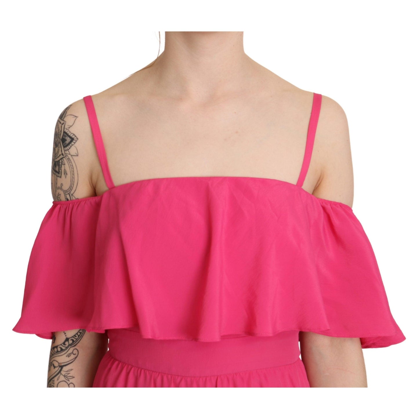 Pink Fuchsia A-line Off Shoulder Floor Length Dress